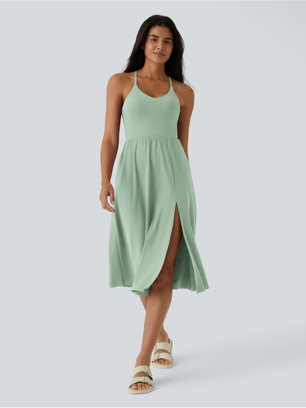 EUC Halara Everyday Midi Chill Dress-La Land Green